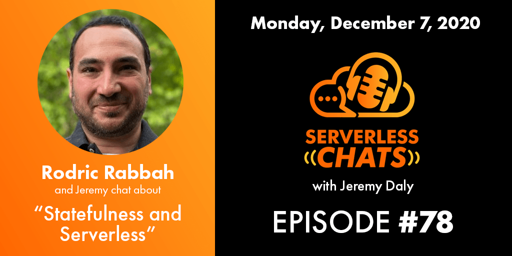 On the next episode, Jeremy chats w/ Rodric Rabbah (<a href="/rabbah/">rodric</a>) about the origins of #OpenWhisk, why having access to state is important for building the next generation of #serverless apps, and how his team at <a href="/nimbella/">nimbella</a> is trying to make serverless more accessible. Available Dec 7!