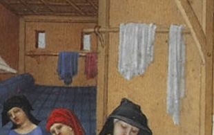 Lumberjack has his tunic stuck in his belt, so it won't get in the way, we can see his underpants!The poles on the wall were used to hang clothes on.The family is sitting by the fire, warming up and... oh my god... no, look away, don't look at that picture!Quickly move on.