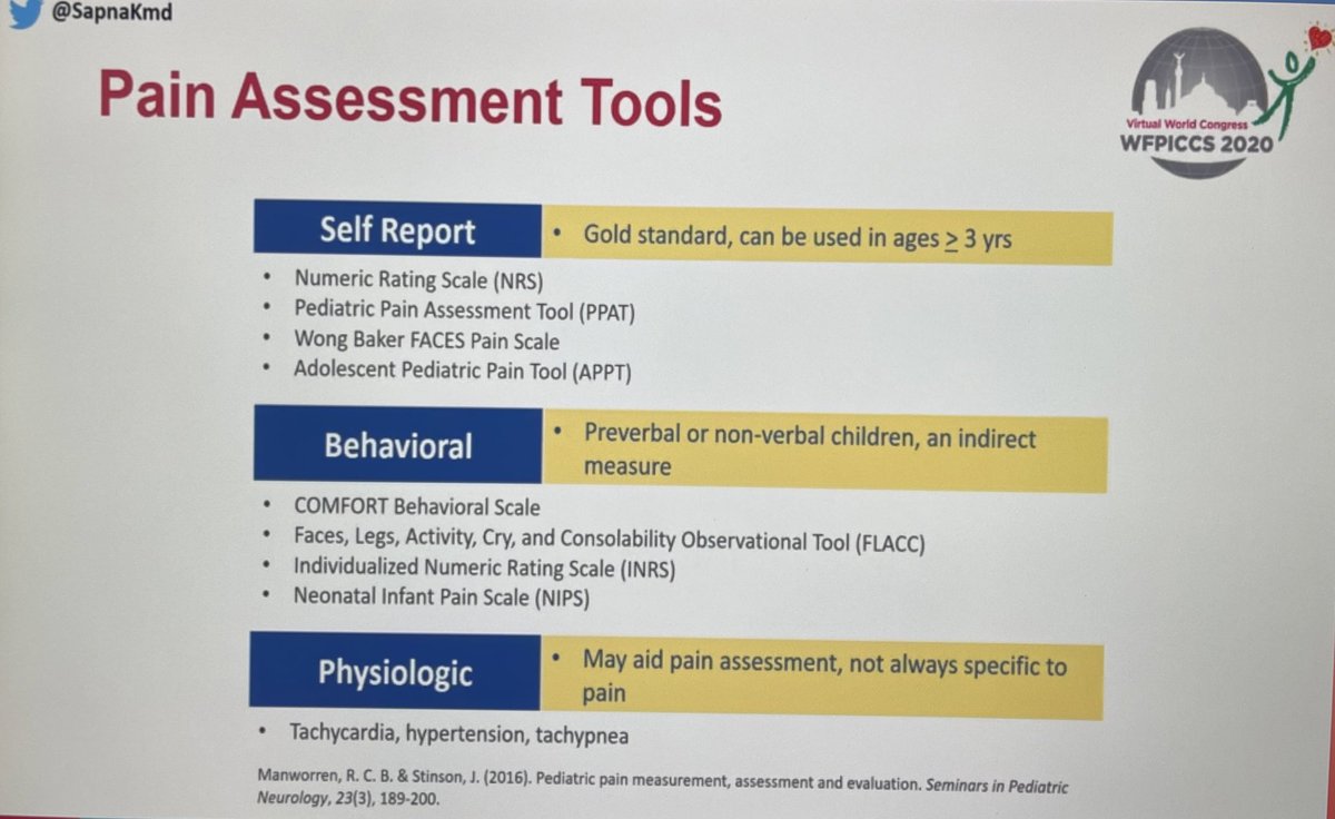 The first pharmacological agent to use should be analgesia and aim for pain control.Using validated pain assessment tools is important - and they do exist in  #pediatrics Whilst self reported tools are gold standard most are patients are under 3 #PedsICU  #WFPICCS20  #ICURehab