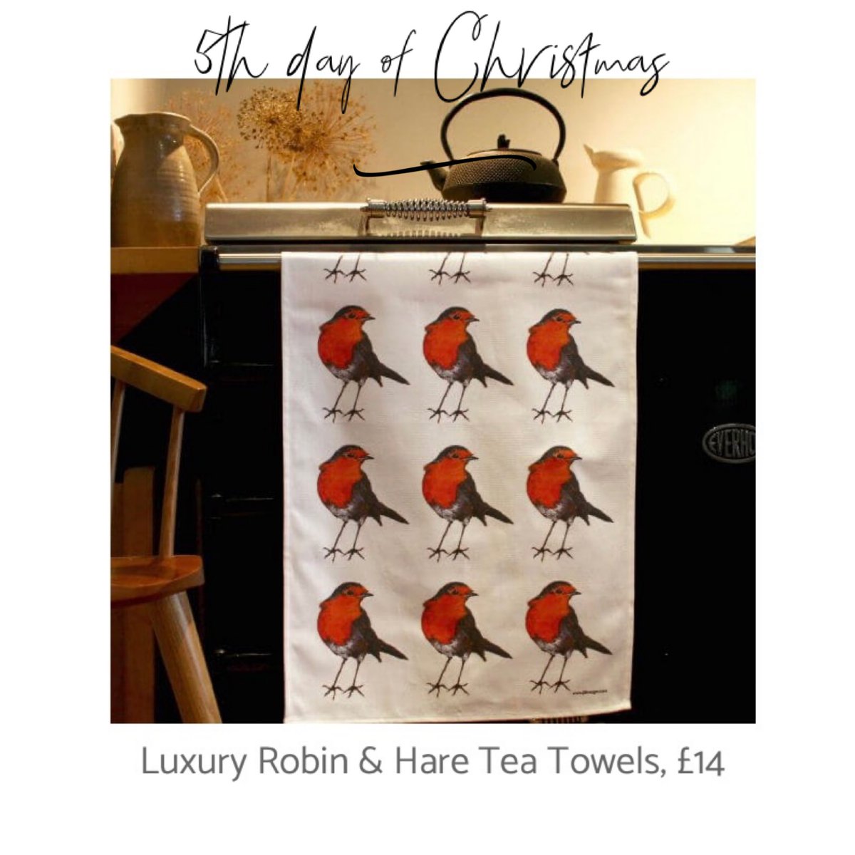 chiswickmakers's tweet photo. For the 5th day of Christmas we have artist @JillMeager ‘s robins placed on a festive tea towel. The perfect gift for a nature lover! #robinredbreast #naturelovers #natureartist #chiswickmaker #chiswickcreatives #chiswickliving https://t.co/jxc2DMj9Ym