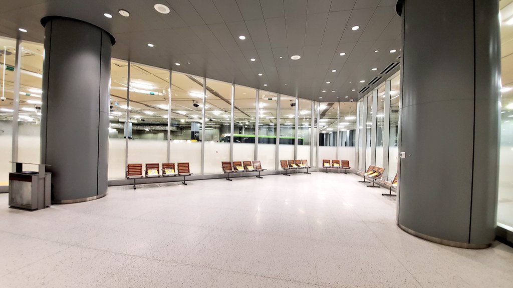 I'm a fan of this triangular piece on the second level of the new terminal. Captured the 50 Years Rolling Strong bus.  #gotransit  @Metrolinx