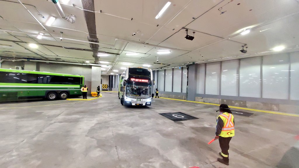 I'm a fan of this triangular piece on the second level of the new terminal. Captured the 50 Years Rolling Strong bus.  #gotransit  @Metrolinx