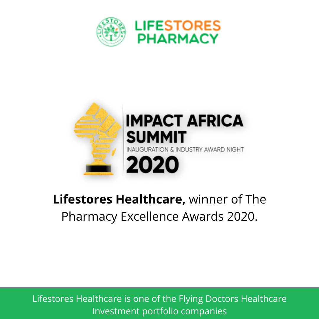 HealthCapAfrica's tweet photo. Congratulations to @LifestoresNG, one of our portfolio companies, for winning the Impact Africa Summit Pharmacy Excellence Awards 2020.
Read more here: https://t.co/YjOizVfJb1
#pharma #healthcareinvestment #techpharmacy https://t.co/m9yESdKc4O