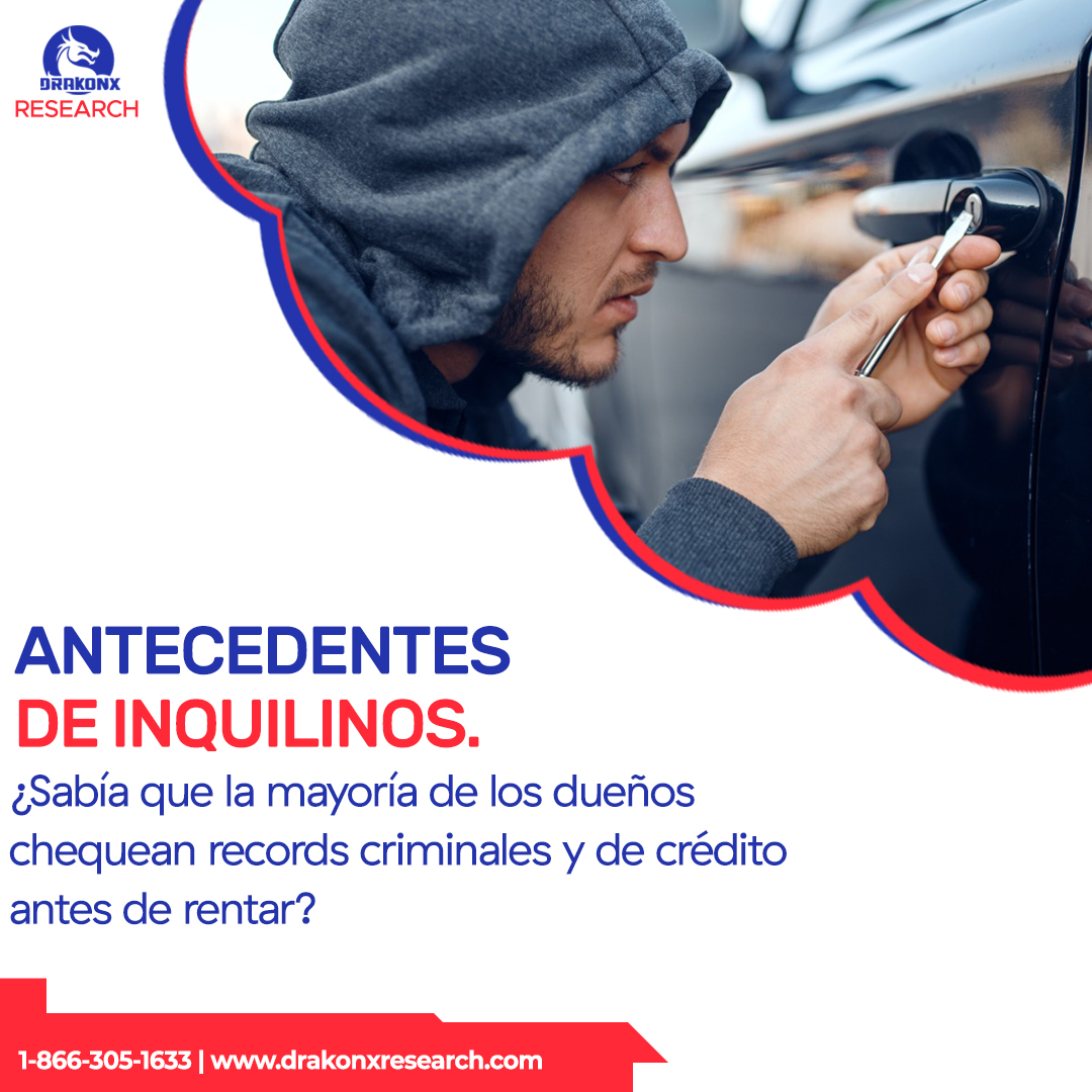 ¿Sabía que la mayoría de los dueños chequean records criminales y de crédito antes de rentar? 

Ofrecemos Reportes de Antecedentes de Inquilinos.

Contáctenos hoy. La consulta es gratis!

1-866-305-1633 | drakonxresearch.com
.
.
#drakonxresearch #tenant #background #check