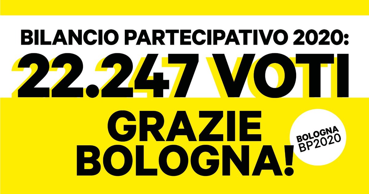 matteolepore's tweet photo. 🟡 22.247 voti per il #BilancioPartecipativo 2020 a #Bologna. Anche quest’anno grande #partecipazione. #grazie a tutte e tutti! #BP2020 @FondazioneIU @comunebologna https://t.co/cwNKnkWluo