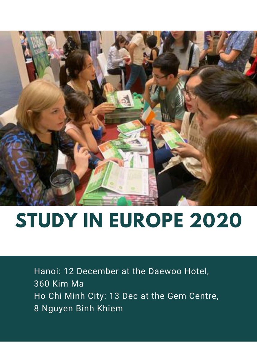 irlembvietnam's tweet photo. Come and meet @irlembvietnam, @EduIreland and Irish #Alumni at Study in Europe 2020.
Hanoi:
Sat 12/12 8:30-12:30
Daewoo Hotel, 360 Kim Mã street
Ho Chi Minh city:
Sun 13/12 8:30-14:00
GEM Center, 8 Nguyễn Bỉnh Khiêm, Đa Kao, District 1
#StudyinIreland #WorldClassStandards https://t.co/zJ7OdRmZwK