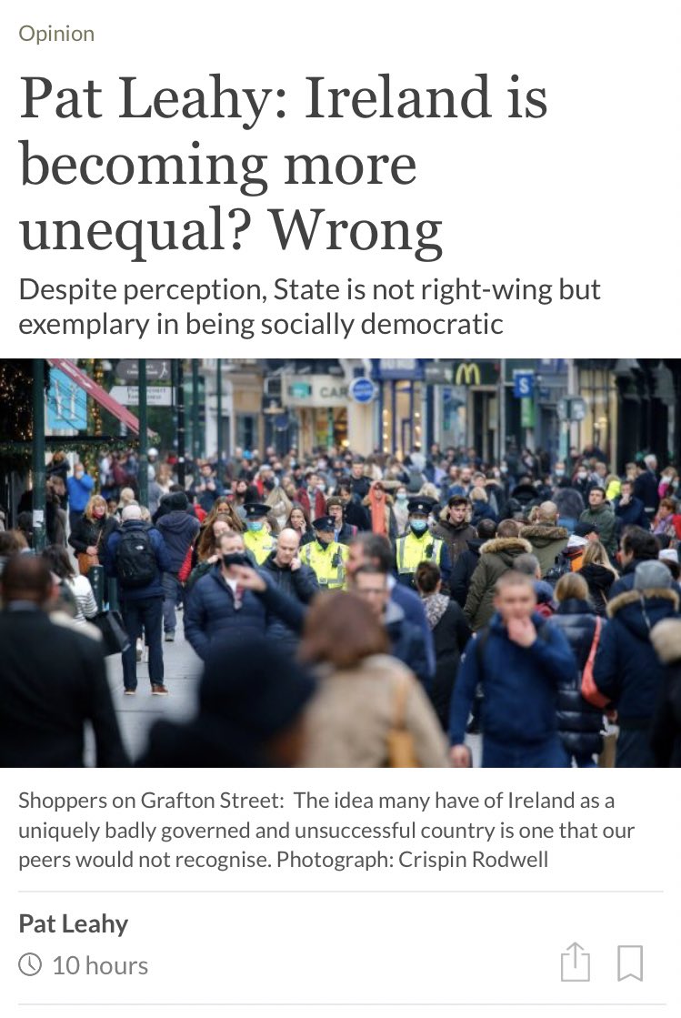 The Stockbrokers favourite Political Editor, Pat Leahy, has written this piece. He’s entitled to his opinion. But not his own facts. Ireland became more unequal in 2019 according to the CSO, the ESRI and Social Justice Ireland.