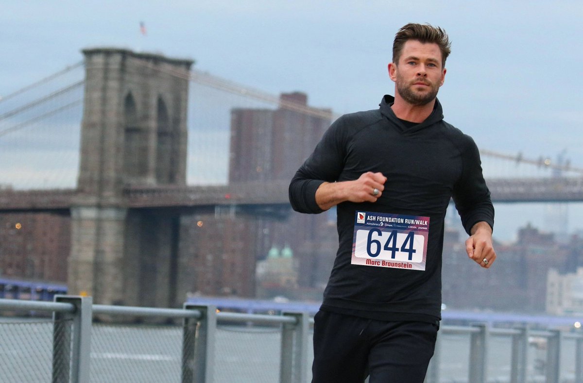 docbraunstein's tweet photo. Being on Eastern Time for #ASH20 I figured I'd wake up early and go for a #IRunForASH run. Yes, that's Chris Hemsworth with my bib, but it's hard to take a selfie in the NY rain. https://t.co/gWWcIMwmnM