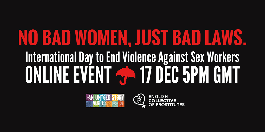 ProstitutesColl's tweet photo. Join us this #IDEVASW to remember the sex workers who have lost their lives and to hear from women from Hull & Mayfair, London on their similar struggles against poverty, violence and criminalisation.
https://t.co/vtvcQeoLtj
#Dec17 #MakeAllWomenSafe @UntoldStoryHull https://t.co/hErWVRJ2Gh