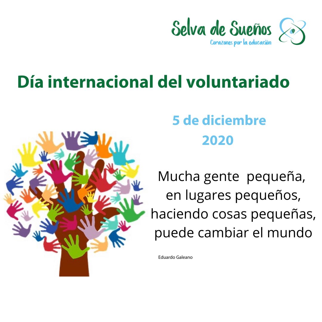 5 de diciembre día internacional del voluntariado 🙌🏼

En Selva de Sueños este año hemos logrado un nuevo hito, crear nuestro programa de voluntarios.

Gracias a todos porque vuestro compromiso nos hace seguir creciendo 

Pasonki 💚💙🌱