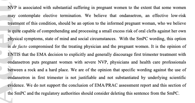 10/c) The SmPC designation "ondansetron should not be used in the first trimester of pregnancy" is I: Not sufficiently supported by evidence and thereforeII: Not justifiableIII: Not in the interest of pregnant women suffering from severe NVP