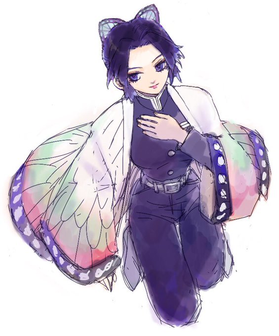 相沢美良さんがTwitterに投稿した胡蝶しのぶ(鬼滅の刃)のイラスト。