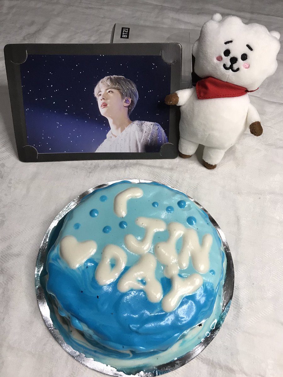 kooksin_'s tweet photo. i know it’s late (i was so busy yesterday) but this is my first time baking a cake for seokjin, it’s a bit messy but i tried my best. happy birthday again, loml. i love u, seokjin 💙 @BTS_twt https://t.co/tmAwVZFjV1