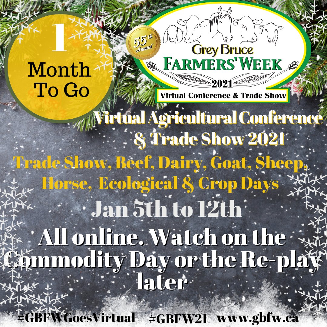 Only 1 mo till #Virtual #GBFW21 starts. Join us for presentations, tour virtual booths, talk to agribusiness, speakers &amp; producers. Buy tickets today. Go to gbfw.ca.  All welcome from anywhere!
#ontag #cdnAg #Agriculture #farm365 #farms #AgProud #Agevent