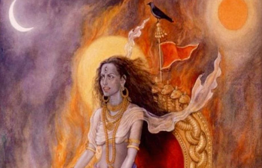 - Dhumavati -In her iconography she appears as an ugly, old woman. She looks scary and fearful. Symbolically, she represents the Non-Being before Being came into existence. She represents the sacred, primordial emptiness that was before everything.