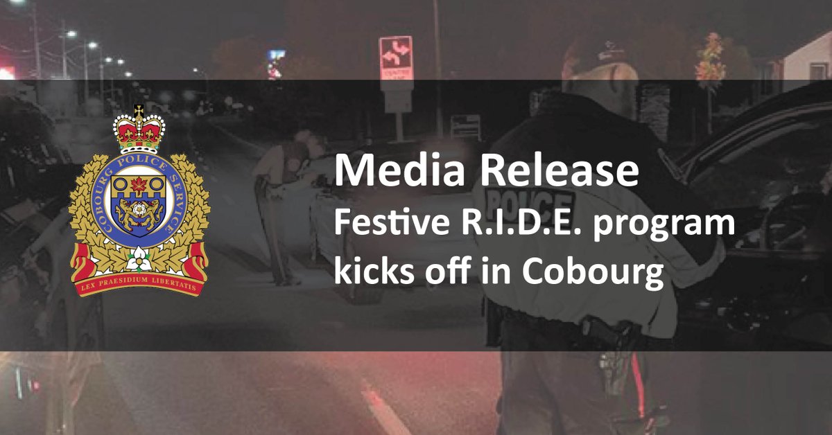 #CobourgPoliceService media release - The Festive R.I.D.E. program starts this wknd in <a href="/TownofCobourg/">Town of Cobourg</a> &amp; will run into Jan 2021. #CobourgPolice Officers, #SpecialConstables &amp; #Auxiliary Officers will be stopping vehicles during the checks Read more 👉 ow.ly/r2zu50CDxhu