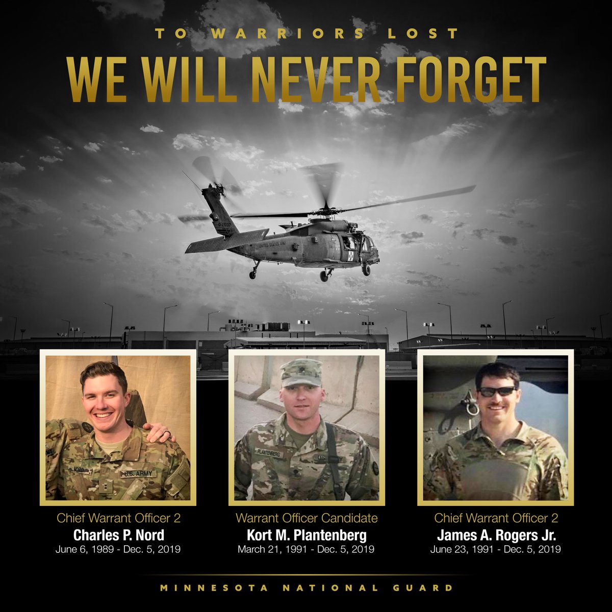 MNNationalGuard's tweet image. One year ago today, a @MNNationalGuard UH-60 Black Hawk helicopter crashed during a maintenance test flight southwest of St. Cloud, killing the three crew members on board.
