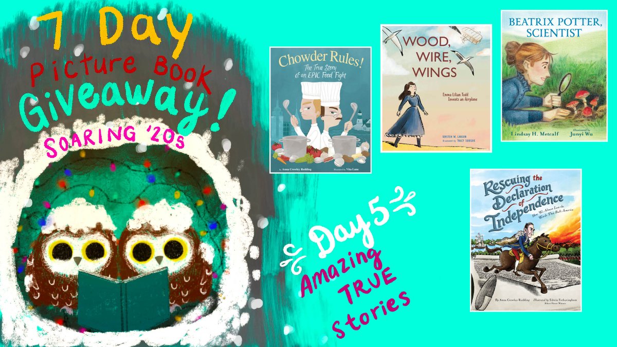 Soaring20sPB (@soaring20spb) on Twitter photo Today is Day 5 of the Soaring 20s 7-day #bookgiveaway! Enter to win a different #picturebook bundle each day, for holiday giving or reading by the fire. Today’s theme: AMAZING TRUE STORIES.
❄️Follow <a href="/Soaring20sPB/">Soaring20sPB</a>
❄️Retweet/comment/tag a friend
Ends 12/10. US only. Today is Day 5 of the Soaring 20s 7-day #bookgiveaway! Enter to win a different #picturebook bundle each day, for holiday giving or reading by the fire. Today’s theme: AMAZING TRUE STORIES.
❄️Follow <a href="/Soaring20sPB/">Soaring20sPB</a>
❄️Retweet/comment/tag a friend
Ends 12/10. US only.