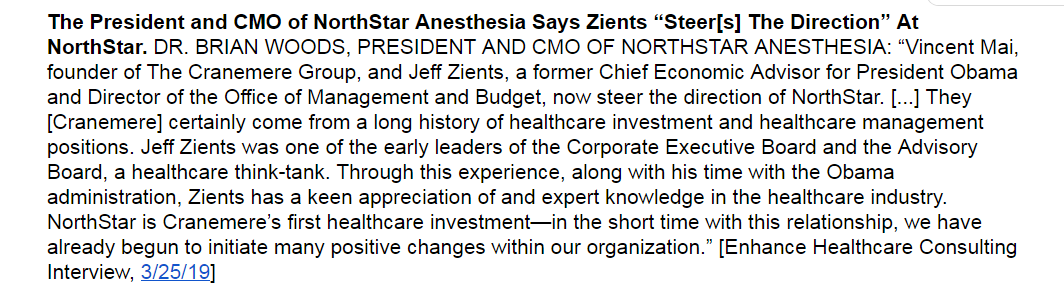 How do you write about  @revolvingdoorDC criticism of Zients without taking into account Zeints' leading role in NorthStar Anesthesia? (3/x)