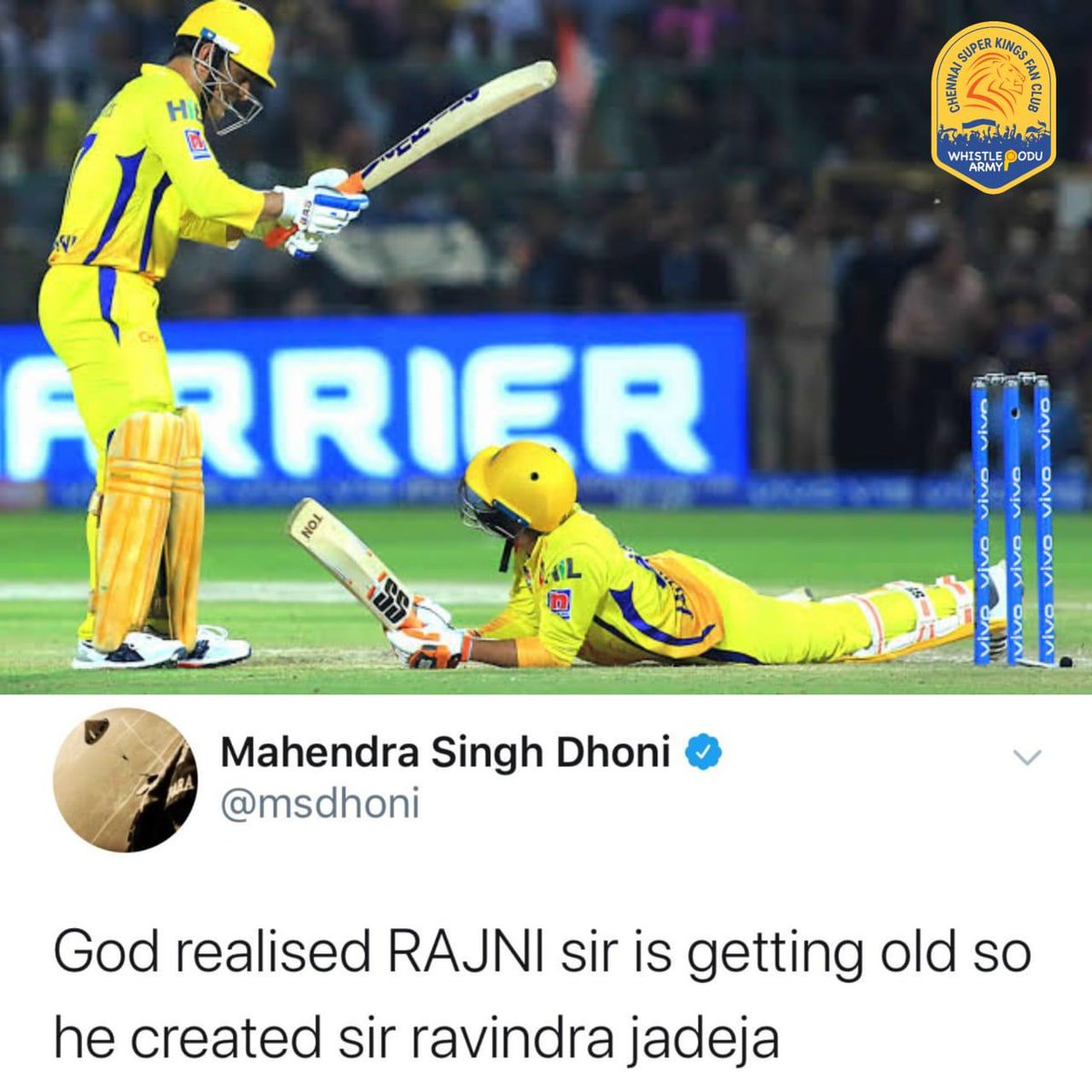 MSDIAN0077's tweet photo. God Realised RAJANI Sir Is Getting Old So He Created Sir Ravindra Jadeja 💛
            - MS Dhoni 👑

#HappyBirthdayJadeja @msdhoni https://t.co/PGQnm52Gwh