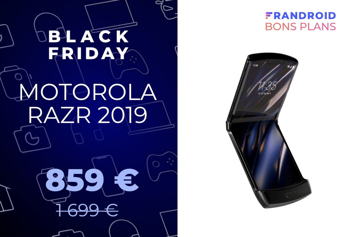 Frandroid's tweet photo. Le smartphone pliable Motorola Razr 2019 est à moitié prix pour le #BlackFriday 🔥👉 https://t.co/UcGGcXjn80 #FrandroidBlackFriday https://t.co/j5axe6hZ1q