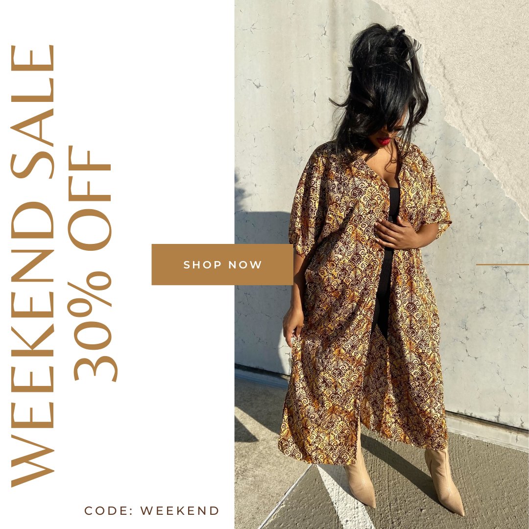 MilaandFire's tweet photo. Happy Saturday! This weekend, our entire site is  30% OFF! Use the code WEEKEND at checkout. Grab a one-of-a-kind piece with a bold print, or something chic and sexy. https://t.co/0wfjQJNrjV https://t.co/bH8QroVTFs