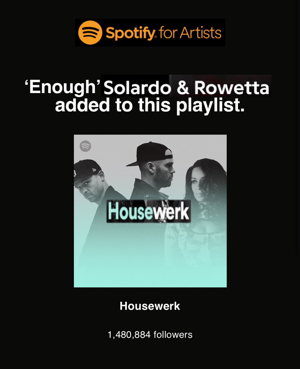 🚀Thanks to #Spotify adding Solardo / Rowetta - ‘Enough’ to the #Housewerk playlist. Thanks to everyone for the support. Stream / download Link in bio ☝🏽& 👉🏽 ffm.to/en0ugh @solardomusic @ultrarecords #solardo #rowetta #enough