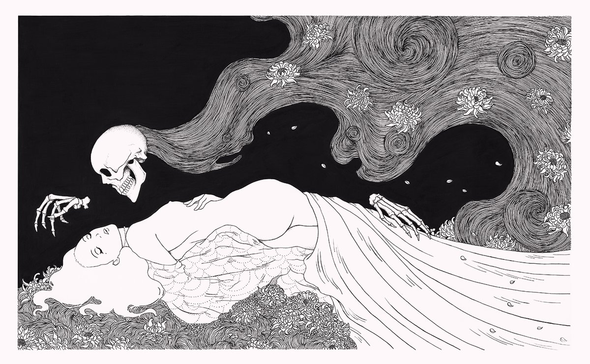 GRingaud's tweet photo. "Eros &amp; Thanatos"

#eros #thanatos #erosandthanatos #sensualart #inkdrawing #vintageillustration #deathandthemaiden #lajeunefilleetlamort #macabreart #gothicart https://t.co/whmBQzKf2M