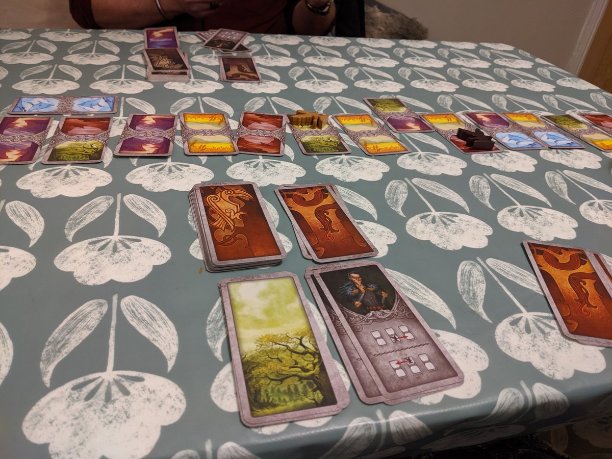 Finally teaching him Odin's Ravens by  @OspreyGames and playing some Surakarta which we picked up in Esslingen Christmas Market this time last year. #tabletopgaming