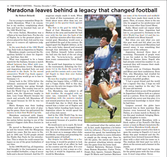RobertBelardi1's tweet photo. In The King Weekly Sentinel this week, Aurora native @stevefleck reflects on this past year as a race announcer. The Titans Baseball Club sees off eight players to scholarships and the death of Diego Maradona, left a footballing world grieving. https://t.co/BrNGhsOXly