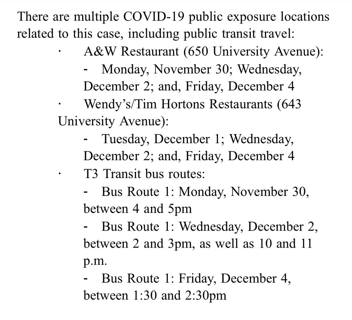 JWayneCBC's tweet photo. BREAKING: Here is the official list of potential COVID-19 public exposure sites in #PEI. This is from the province and was released moments ago. #COVID19. @CBCPEI @CBCNews https://t.co/DcqVIGPDBJ