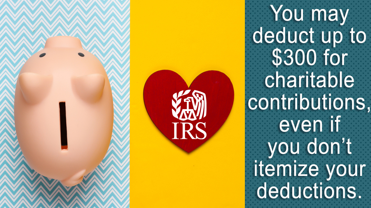 IRSnews's tweet image. Looking to reduce the amount of your taxable income? As part of #COVIDreliefIRS, charitable donations of up to $300 made in 2020 may be deductible without the need for an itemized #IRS return. go.usa.gov/x79jx