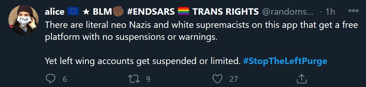 Just one more because it's funny, this person thinks a website that bans you for misgendering someone is a haven for white nationalists.