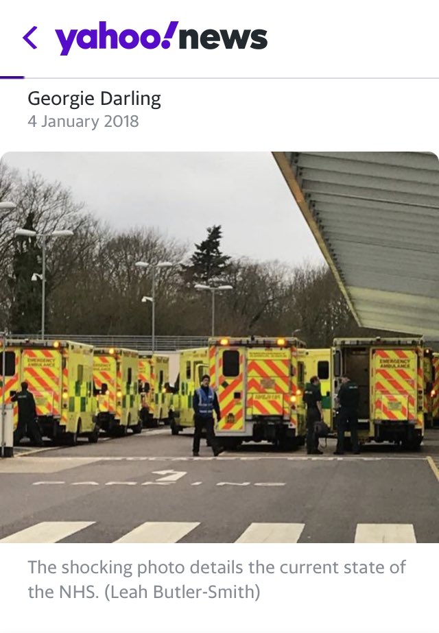This is what an OVERWHELMED NHS looks like.A consultant says “... there has been chronic underfunding over the last seven years seems not to have been addressed too widely as a cause for the current problems.”My mother was in one of the ambulances with suspected stroke. 2018!