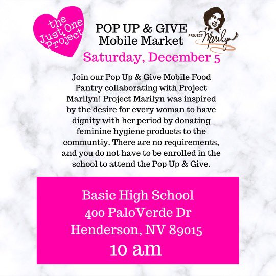 ProjectMarilyn1's tweet photo. If you need #period supplies please come see us at #BasicHighSchool with #TJOP today. #endperiodpoverty #marilyn #periodposse #menstruationmatters #allianceforperiodsupplies #ubykotex https://t.co/uxhCmEM6Pm