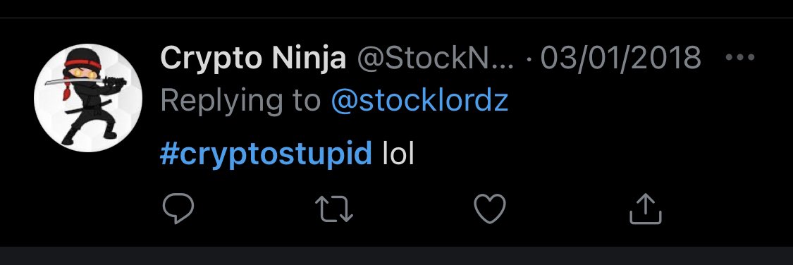 LanaCoin's tweet photo. @Rhett_Creighton The honour of coining the #CryptoStupid term goes to @StockNinjaDD in 2018 👌https://t.co/tY4bUv5MCV https://t.co/xM07BdnrHV