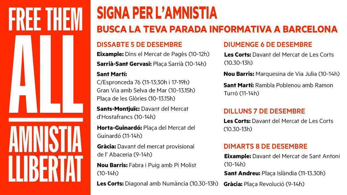Amnistia i Llibertat
#FreeThemAll 
<a href="/Amnistia_ALL/">Amnistia i Llibertat #FreeThemAll</a>