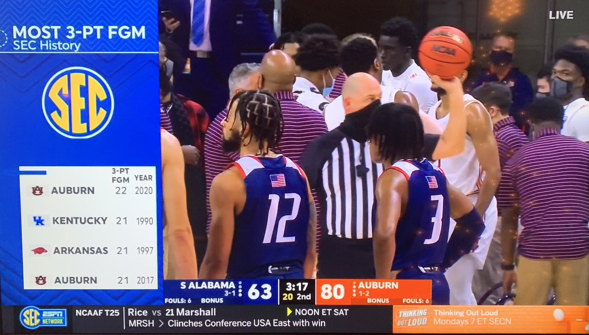Power_Dixieland's tweet photo. *Despite ESPN/SEC Network trying to convince everyone that Auburn broke the SEC record for most 3-PT field goals made in a single game with 22 against South Alabama, the Tigers actually tied the conference record w/ Bama who made 22 in a loss against Auburn last season. https://t.co/MKABnsLZiA