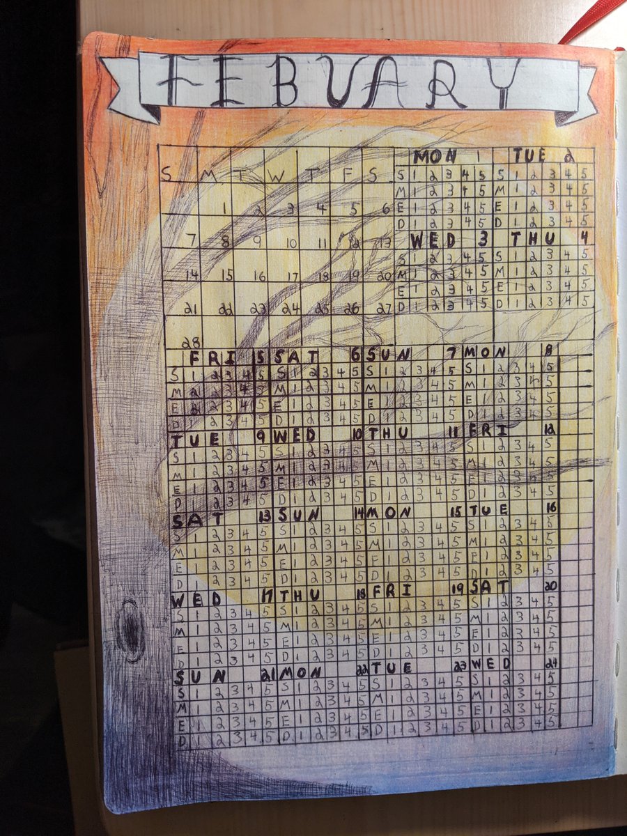 Shane0a1's tweet photo. #FebruaryBulletJournal #BulletJournal #Bullet journal spread #Artjournal #Drawing #Journal #Drawing #Art I need to track my recovery from my eating disorder. So I am track S.M.E.D (Sleep Mood, Exercise and Diet) the month of February in a bullet journal. https://t.co/6qGEnK8DJg