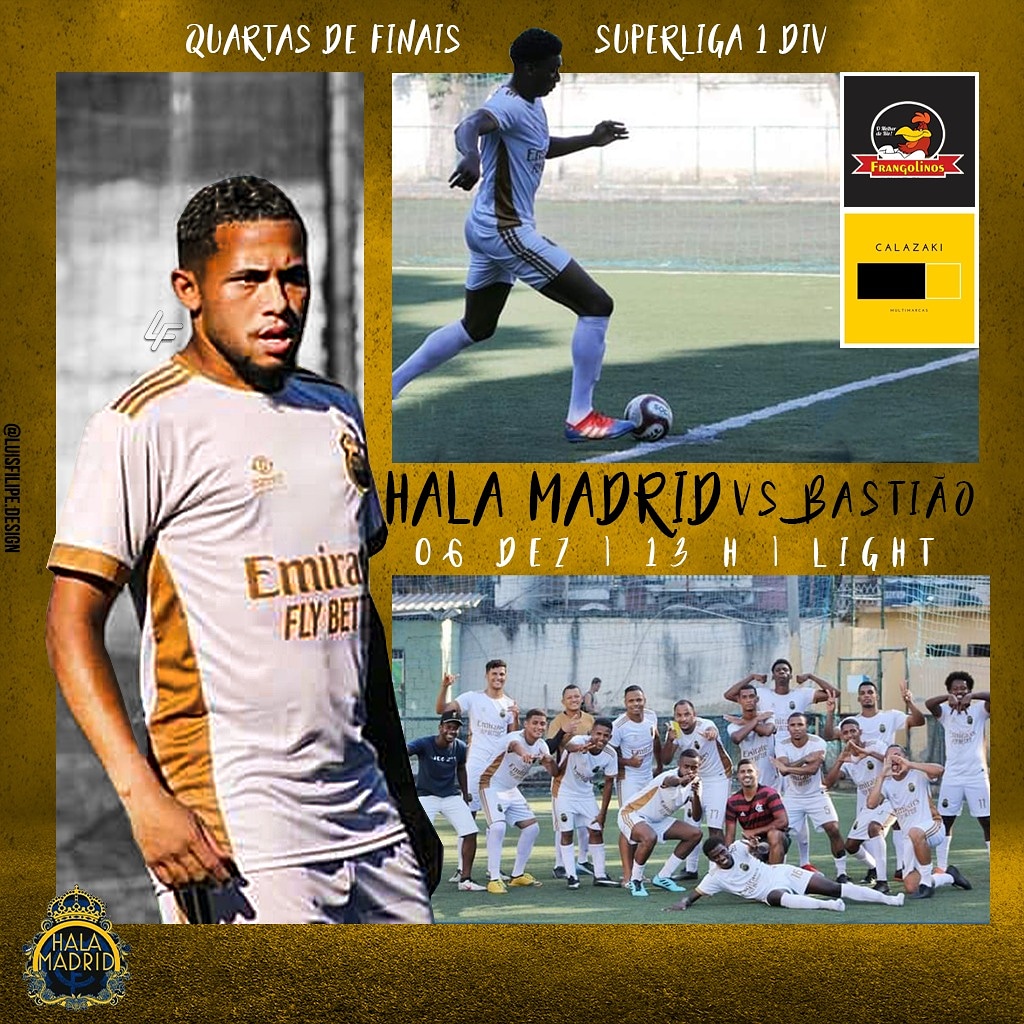halamadridfut7's tweet photo. Confronto das quarta de finais da @superligacariocaf7 

Hala Madrid x Bastião 

🗓️ 06/12

🕑 13:00

🏟️ Campo do Light
.
.
.
Patrocinadores:
@calazaki_multimarcas Instagram
@frangolinoscartola Instagram
.
.
Arte: 
@luisfilipe.design 

SEPARADO SOMOS FORTE JUNTOS IMBATÍVEIS 🖤💛⚪ https://t.co/5mJlVox3mg