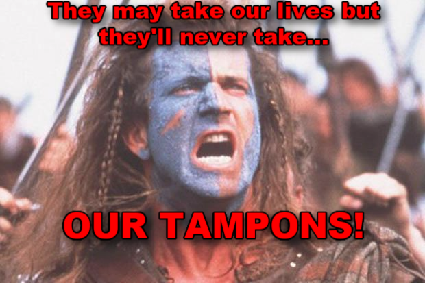 MichaelaChung1's tweet photo. Scotland is the first country to provide free period products. All it took was a history of men going to battle in skirts to get some empathy. As a great Scotsman once said, They may take our lives but they'll never take...OUR TAMPONS! 

#periodpoverty @MonicaLennon7 https://t.co/0KGexz12vY