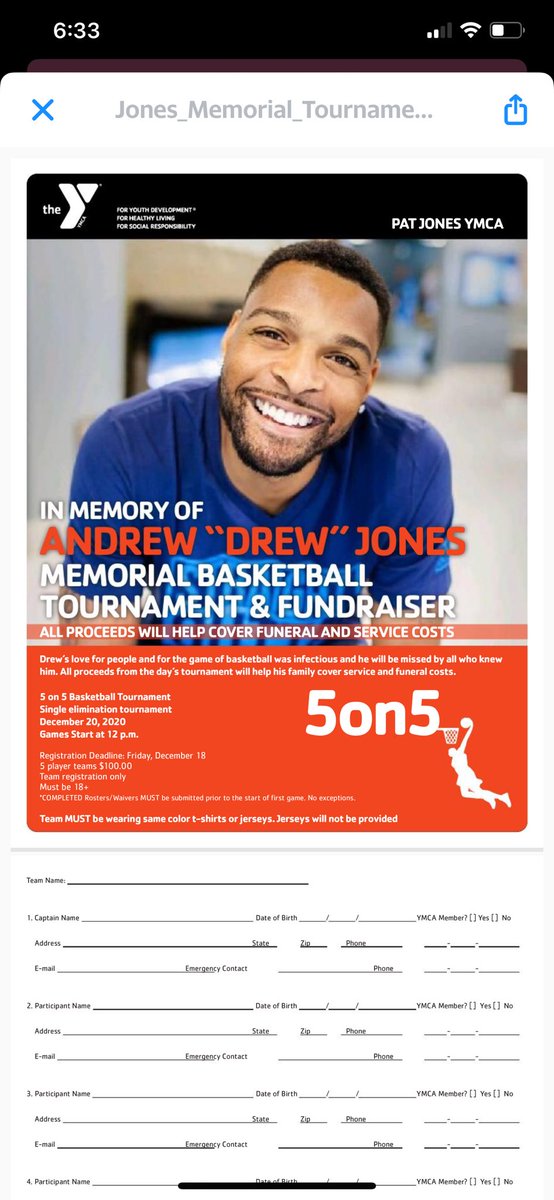 AngelicaCottrel's tweet photo. If anyone in Springfield knew Drew Jones, the Y is holding a basketball tournament Memorial for him on December 20th. If you would like to sign up to play, the picture has details https://t.co/QeHTPpl2iC