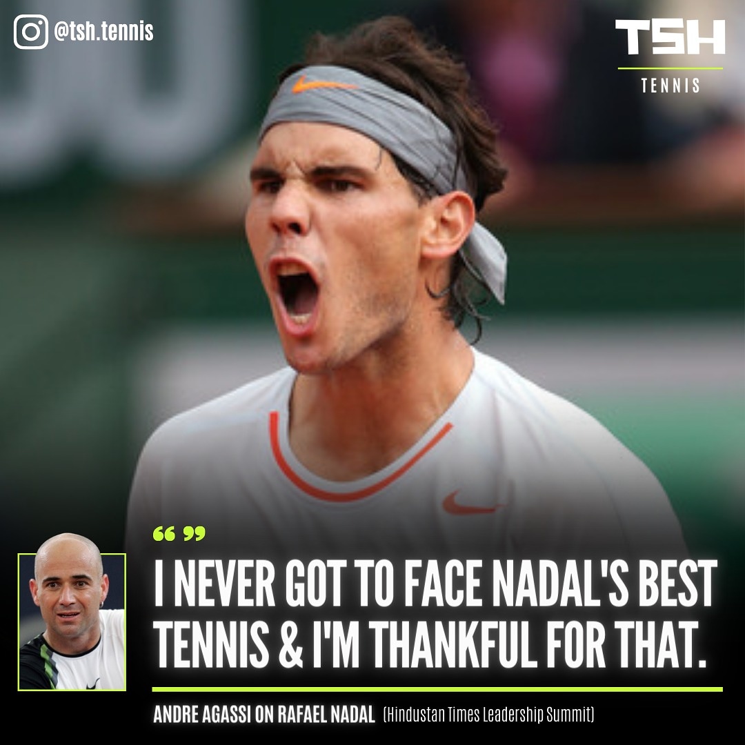 TSH_Tennis's tweet photo. Agassi clearly wanted no part of Rafa's prime. But, prime vs prime, how would he have fared against the Matador ? 😮🎾🔥 #TSHTennis #Agassi #Nadal https://t.co/RdnDHIK3Qv