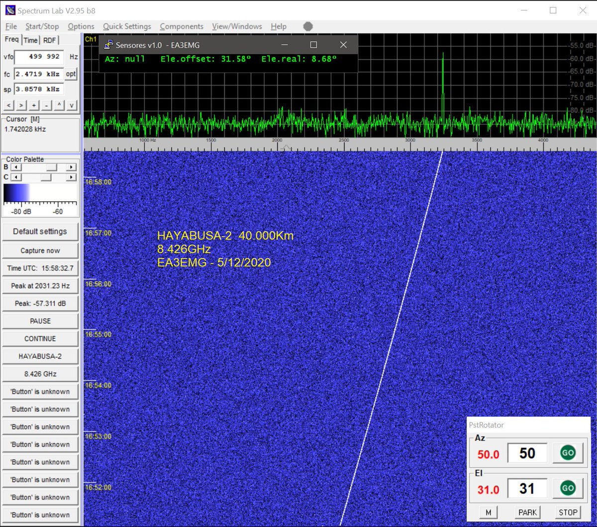 HAYABUSA-2 strong signal just now X-Band downlink. Strong signal, I can hear it in my Icom #AmateurDSN