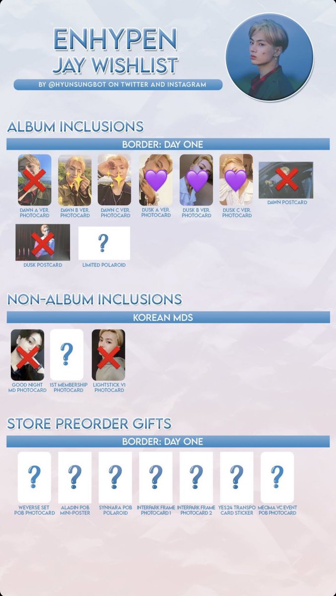 boratrades's tweet photo. WTT enhypen photocards [usa]

Have: 
Heeseung dusk pc ✅
Niki dawn pc ✅
Jake dusk pc⏳
Jake weverse pob pc⏳

Want:
Jay priority on wl (sparkles)

tags: #wttenhypen #enhypenwtt #enhypentrade #tradeenhypen #heeseungpc #nikipc #jakepc #kpopphotocard https://t.co/AiCtuLIJBJ