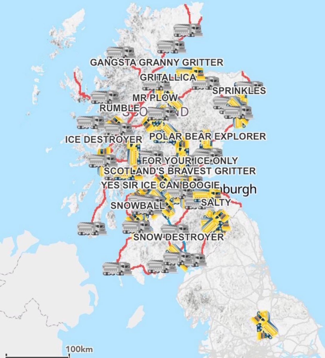 NatalieAHood's tweet photo. There is some amazing names of road gritters out on the @trafficscotland trunk road gritter tracker just now π π π π€£ #SnowWatch #Snotch βοΈ
https://t.co/JwpjHtyBWt https://t.co/sn6gcotZeP