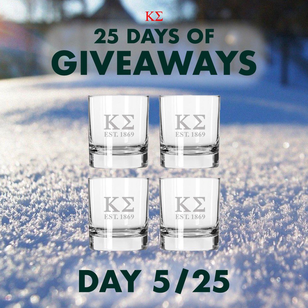 4 ΚΣ glasses 😈.. How to Win:

1. Follow our Twitter account
2. Retweet this &amp; tag someone
3. Find us on Instagram and Facebook for 3x the chance to win

KappaSigmaStore.com #ONE #25DaysKSgiveaways Winner announced in 24 hours.