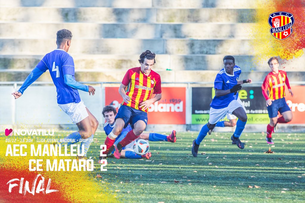 AECManlleu's tweet photo. 🔚 FINAL DEL PARTIT!
Juvenil A 2-2 @ce_mataro
Partit on hem merescut la victòria, però no s'ha pogut aconseguir! Bona feina nanos! A apretar la setmana que ve. 💪🏽🟡🔴
#SomdelManlleu https://t.co/TOSAOeBcnD