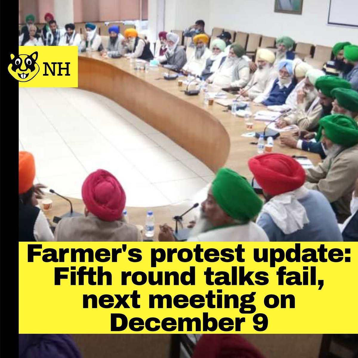 NewsHamster1's tweet photo. As talks between the #govt and the farmer unions remained inconclusive for the #fifthtime, the government on Saturday sought time from unions to present a concrete proposal and proposed another meeting on December 9. During the meeting today, the #farmersunion went on a #maunvrat https://t.co/4oMuMJsHQk