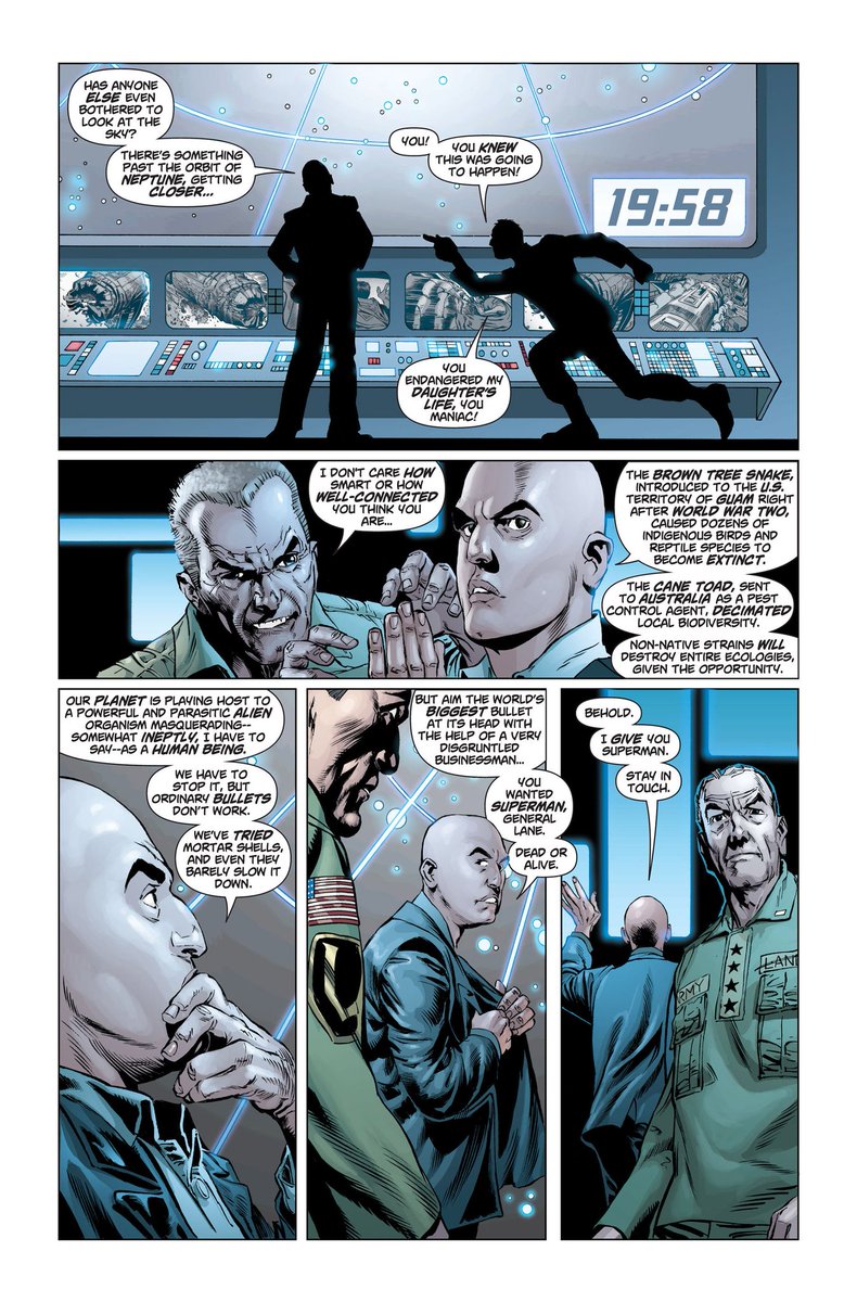 We meet Lex in Morrison's Action Comics. Archetypally arrogant and hateful of alien life, he immediately begins his rivalry with a young Superman.Lex is ultimately not the main villain, as this is a Brainiac story, but literally throwing a train at Supes was a fitting start.